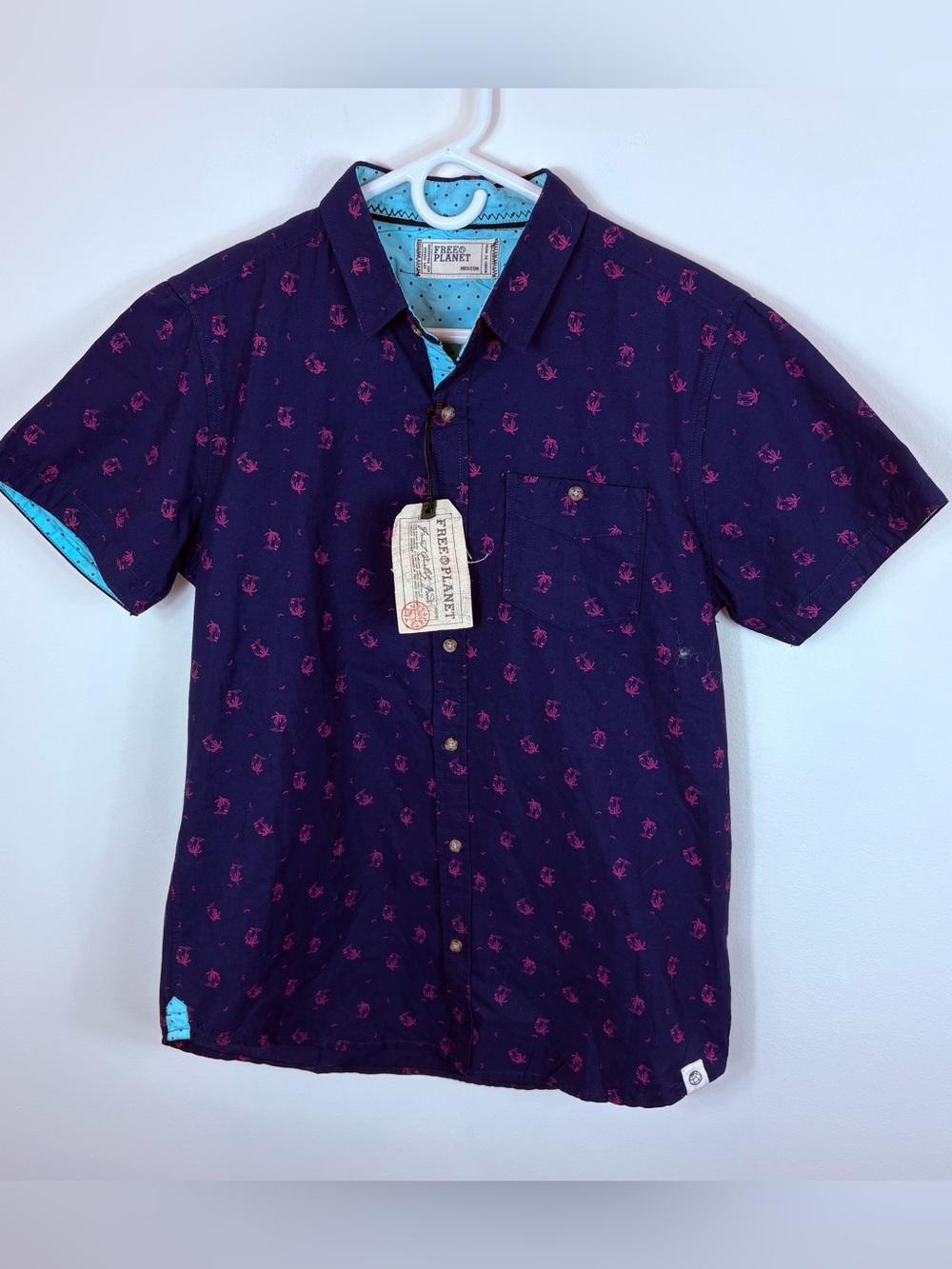 FREE PLANET Short Sleeve Button Down Shirt